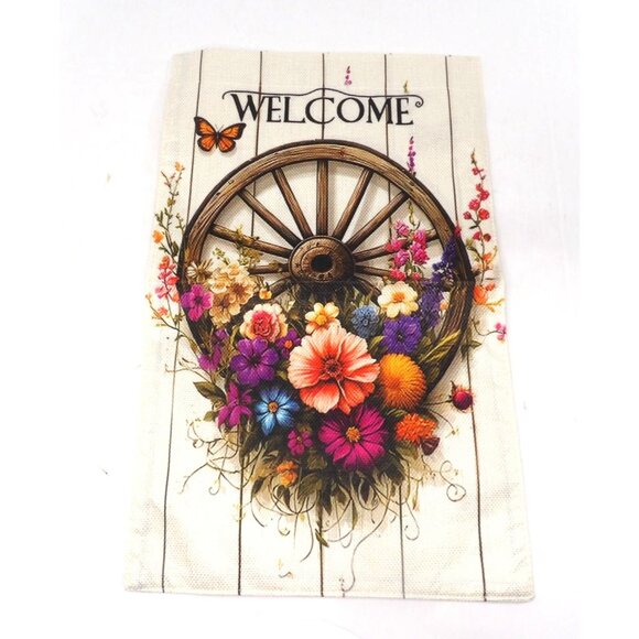 Unbranded Other - Welcome Garden Flag Wagon Wheel Flowers 12 X 18 New